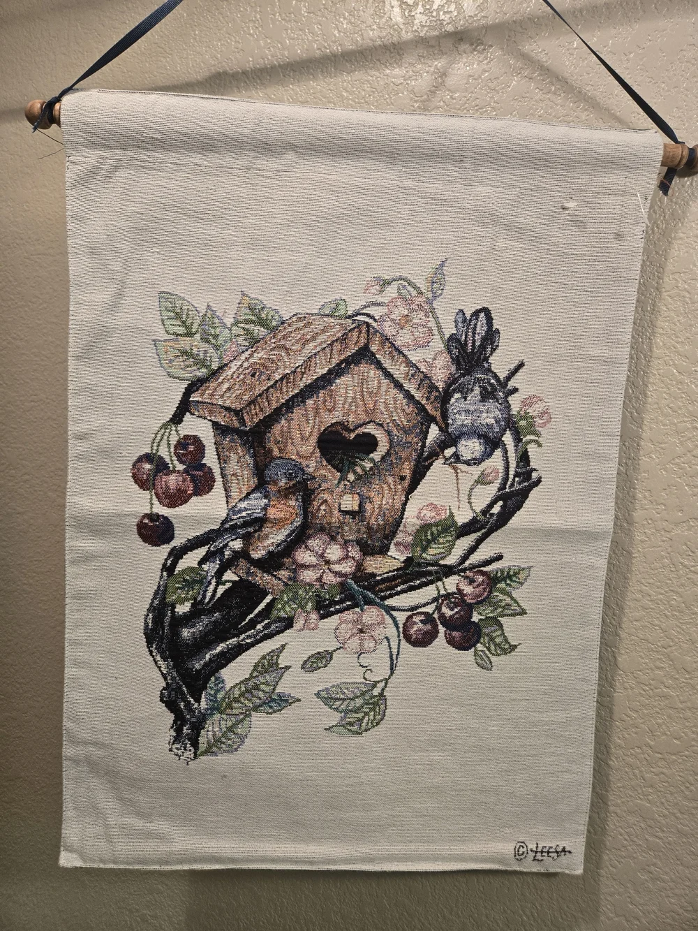 Vintage-Style Birdhouse Wall Tapestry in Cream and Brown